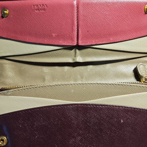 Prada Bordeaux Multicolor Saffiano Leather Wallet - Picture 3 of 16